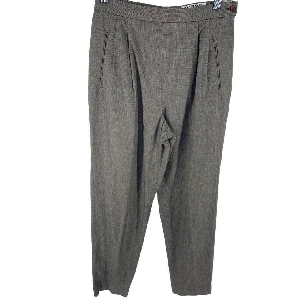 Corbin Thread vintage Career Pants Slim Leg Trousers Side Zip Tweed Tan Size 10